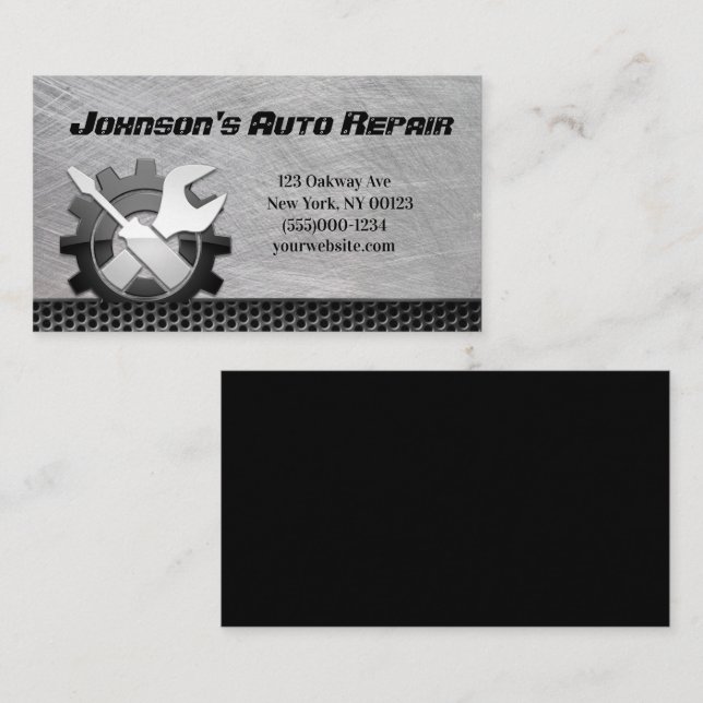 Carte de visite du service de réparation mécanique (Devant / Derrière)