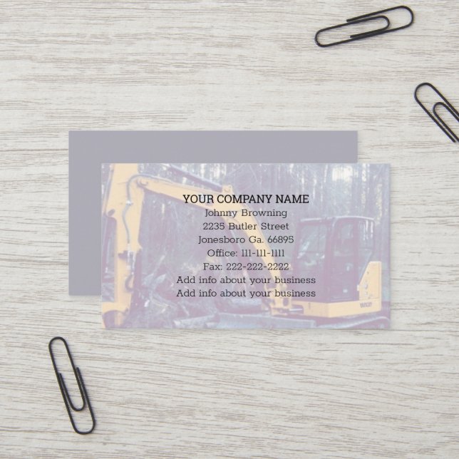 Carte de visite du service d'excavation (Devant/Arrière en situation)