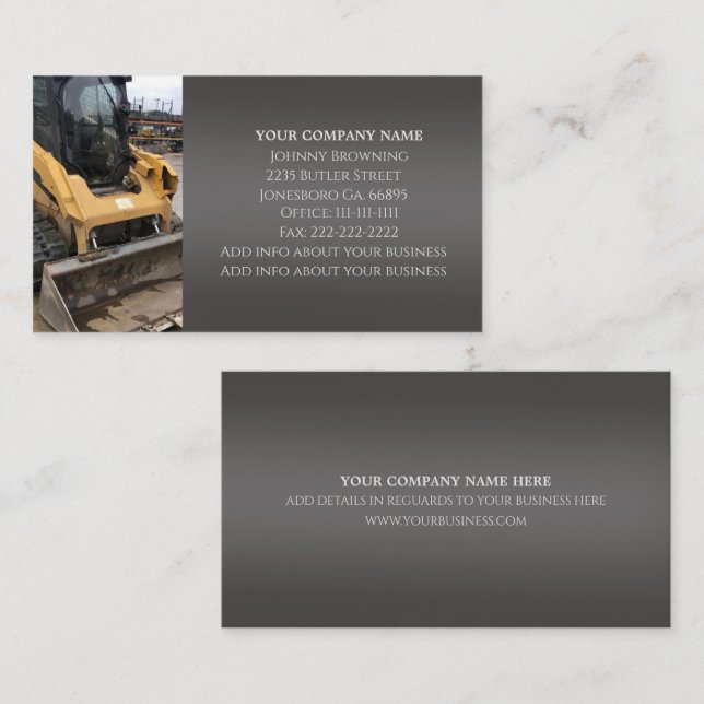 Carte de visite du service d'excavation (Devant / Derrière)