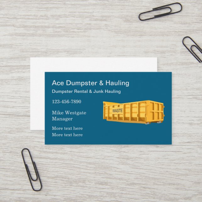 Carte De Visite Dumpster Rental & Trash Hauling (Devant/Arrière en situation)