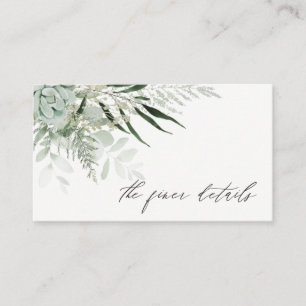 Carte De Visite Dusky Green Leafy Fern Mariage Succulent Détails
