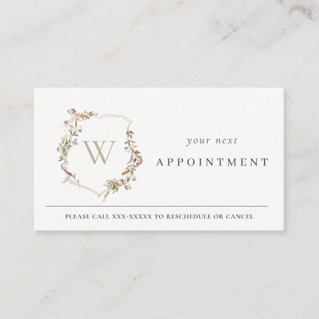 Carte De Visite Dusky rose Fleur sauvage Monogram Crest Nomination (Devant)