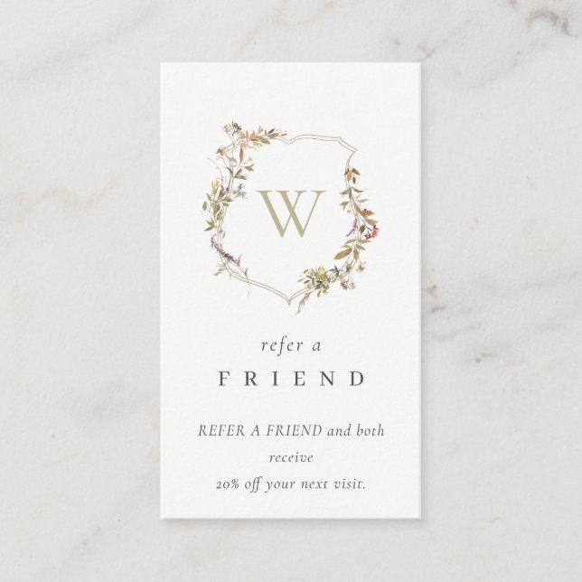 Carte De Visite Dusky rose Fleur sauvage Monogram Crest Référer am (Devant)