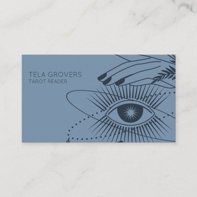Carte De Visite Dusty Blue Chic Modern Mystic Eye Tarot Reader  (Devant)