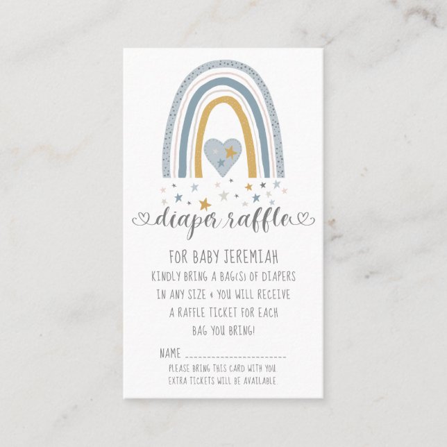 Carte De Visite Dusty Blue Modern Rainbow Baby Boy Diaper Raffle (Devant)