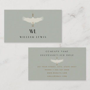 Carte De Visite Dusty Blue Neutral Birds Swans Art Déco Monogramme