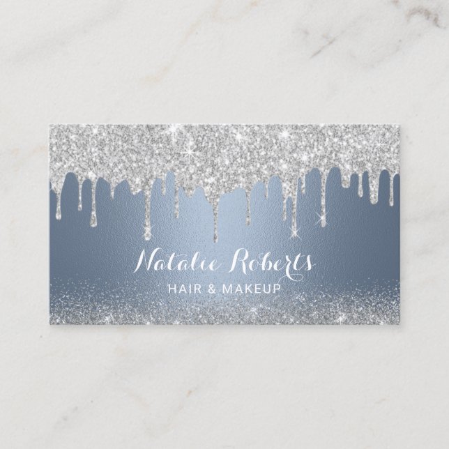 Carte De Visite Dusty Blue Silver Drives Maquillage Artiste Coiffe (Devant)