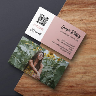 Carte De Visite Dusty Pink QR Code Photo Médias sociaux Icônes