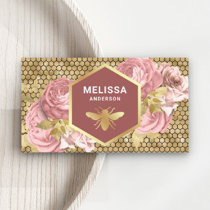 Carte De Visite Dusty rose floral or à huile de miel peigne de mie