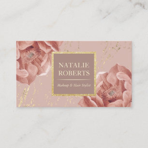 Carte De Visite Dusty Rose Gold Floral Maquillage Artiste Coiffeur