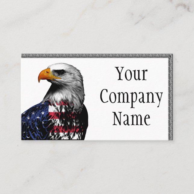 Carte De Visite Eagle chauve drapé dans le drapeau américain (Devant)