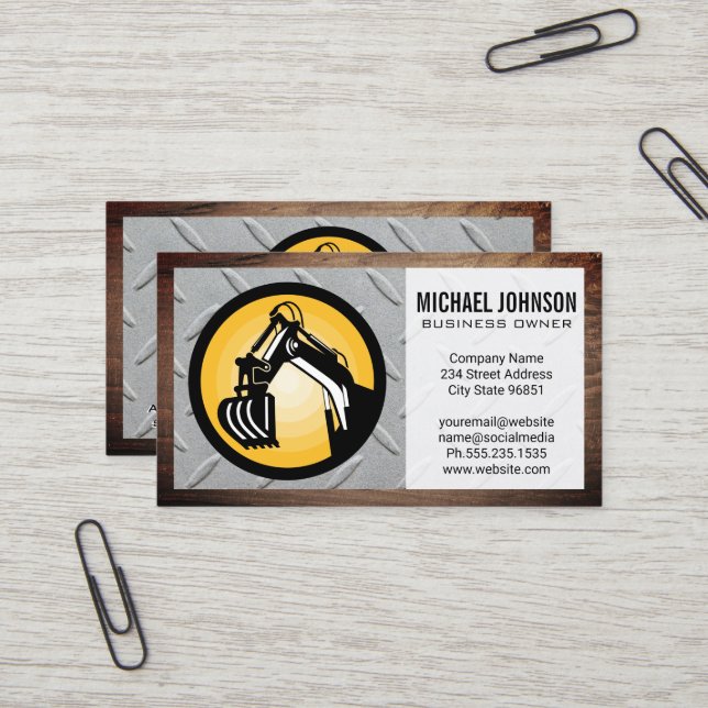 Carte De Visite Earth Mover | Acier et bois (Devant/Arrière en situation)