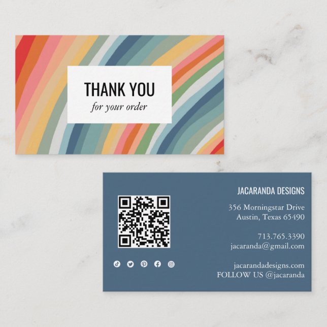 Carte De Visite Earth Rainbow Stripes Merci QR Médias sociaux (Devant / Derrière)