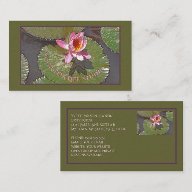 CARTE DE VISITE EAU ROSE LILY ET LILY PADS/PERSONNALISABLE (Devant / Derrière)