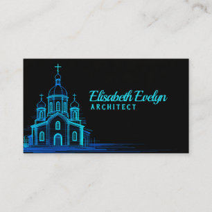 Carte De Visite Ébauche d'église orthodoxe bleue sur fond noir