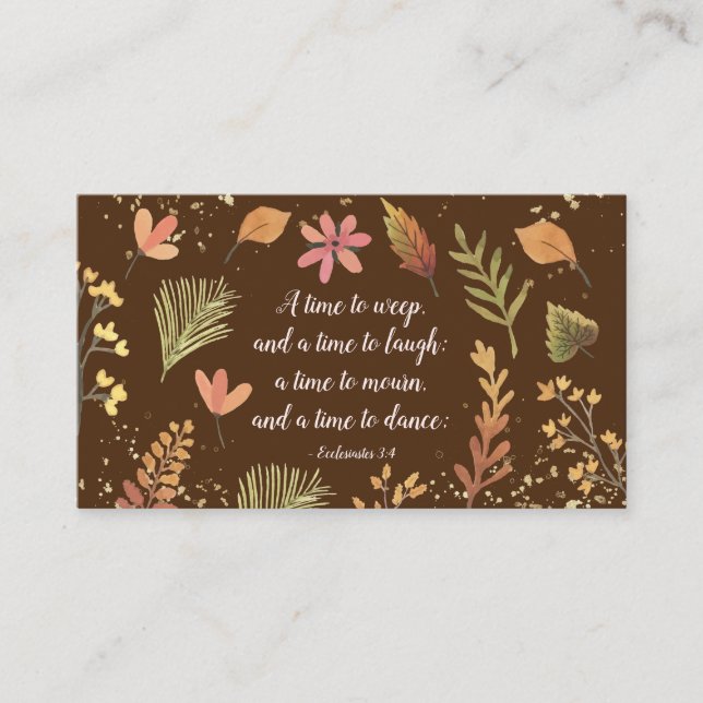 Carte De Visite Ecclésiaste 3:4, Un moment pour pleurer, un moment (Devant)