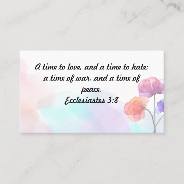 Carte De Visite Ecclésiaste 3:8 KJV Bible Verse floral (Devant)