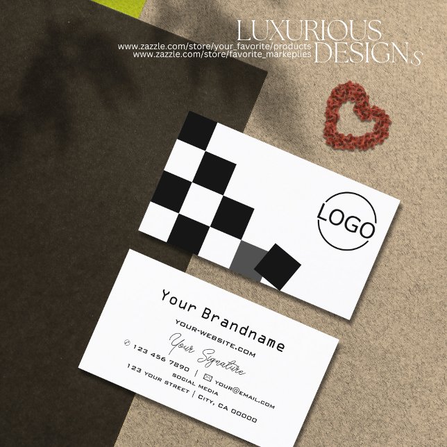 Carte De Visite Echecboard noir et blanc moderne avec Cool Logo (Créateur téléchargé)