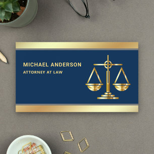 Carte De Visite Échelle de justice avocat or bleu marine
