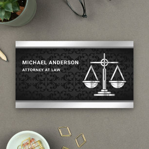 Carte De Visite Échelle de justice en noir damas argent avocat pro