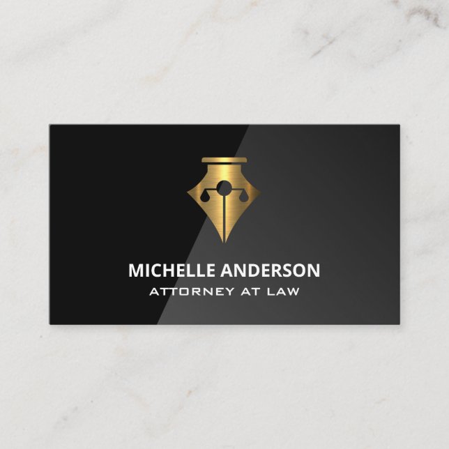 Carte De Visite Échelles de justice de stylo d'or | Logo légal (Devant)