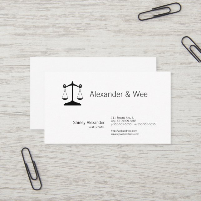 Carte De Visite Échelles de sténographe judiciaire de justice (Devant/Arrière en situation)
