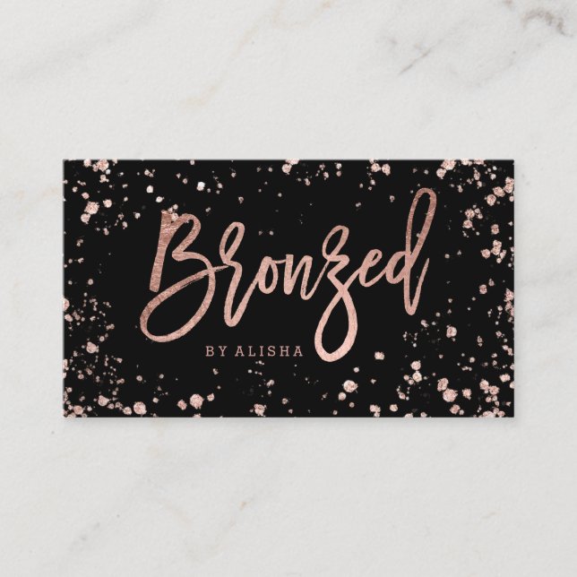 Carte De Visite Éclaboussures roses bronzées de confettis d'or de (Devant)