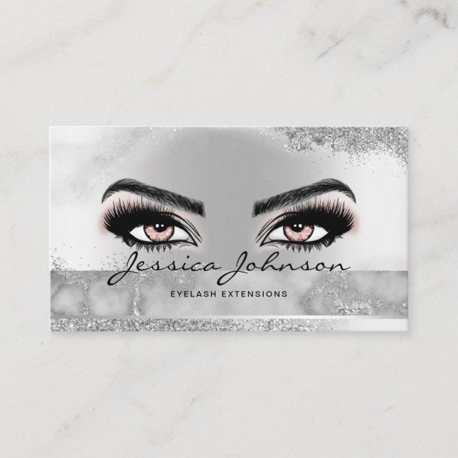 Carte De Visite Éclairage brillant argent métallique Eyelashes (Devant)