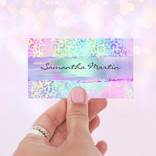 Carte De Visite Éclat à pinceau Iridescente Arc-en-ciel Leopard ro