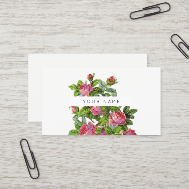 Carte De Visite Eco Botanique Vert Vert Rose Fleurs (Devant/Arrière en situation)