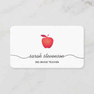 Carte De Visite École élémentaire Red Apple Enseignant simple Blan