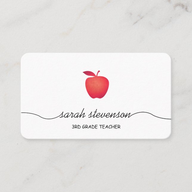 Carte De Visite École élémentaire Red Apple Enseignant simple Blan (Devant)