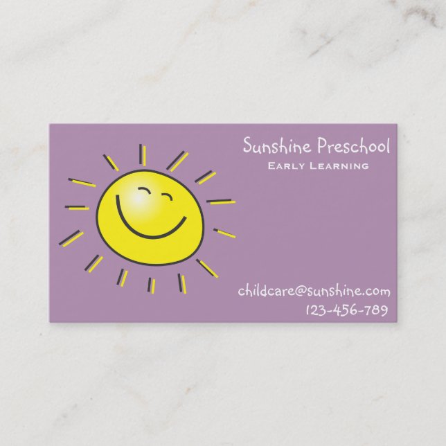 Carte De Visite École maternelle de soleil apprenant tôt le centre (Devant)
