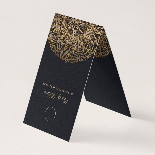 Carte De Visite Écran de bijoux Mandala en or classique noir (Dos)