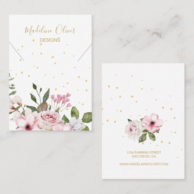 Carte De Visite Écran de collier moderne Floral Rose Gold (Devant / Derrière)