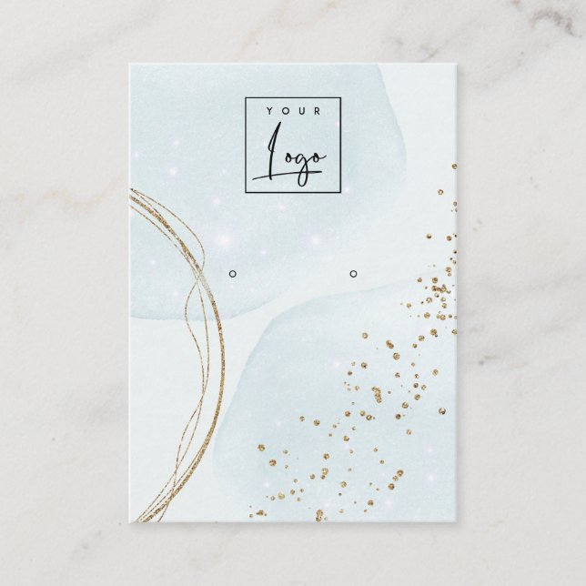 Carte De Visite Écran de logo Abstrait Gold Aqua Blue Stud (Devant)