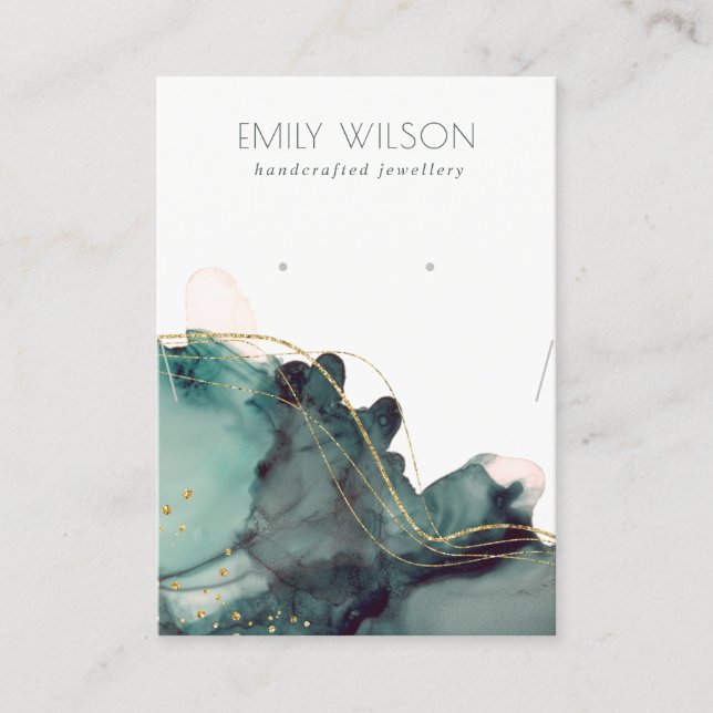 Carte De Visite Écran d'oreille Abstrait Encre or vert (Devant)
