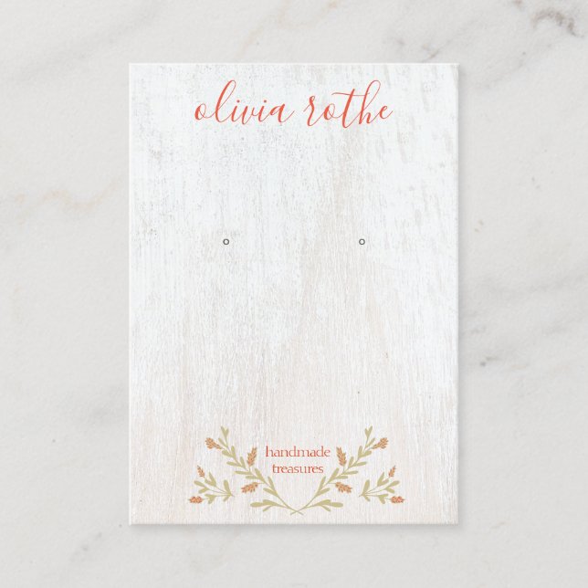 Carte De Visite Écran d'oreille en bois blanc rustique (Devant)