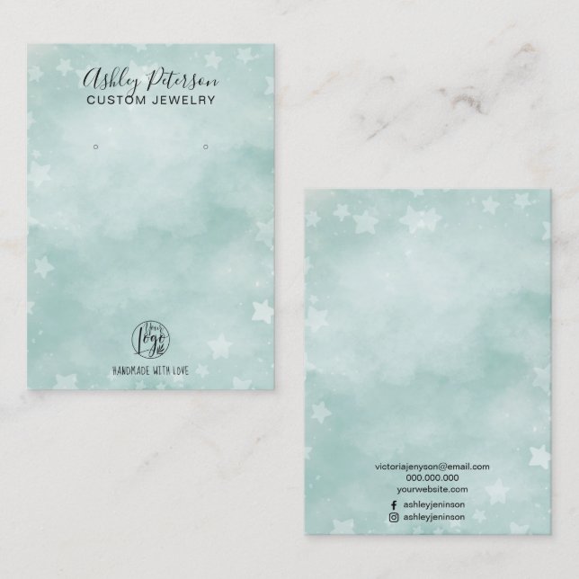 Carte De Visite Écran d'oreille en étoile verte bleue d'hiver (Devant / Derrière)