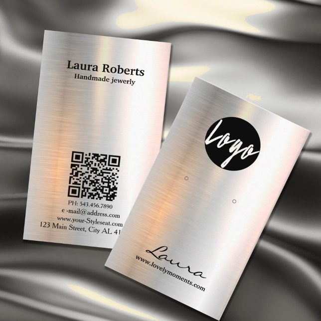 Carte De Visite Écran d'oreille en métal brossé Holographique Arge (#Holographic #qrcode #QR #addlogo #holographic #metal #BrushedMetal #earringdisplay)