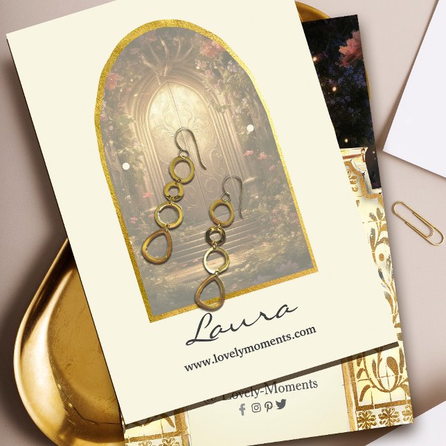 Carte De Visite Écran d'oreille Enchanted Garden Gate (Enchanted Garden Gate earring display Business Card #zazzlemade #earringsdisplaycard #olddesign )