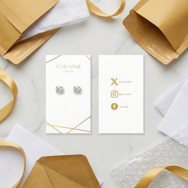 Carte De Visite Écran d'oreille miniature géométrique en or simple (Simple gold geometric miniature earring display business card.)