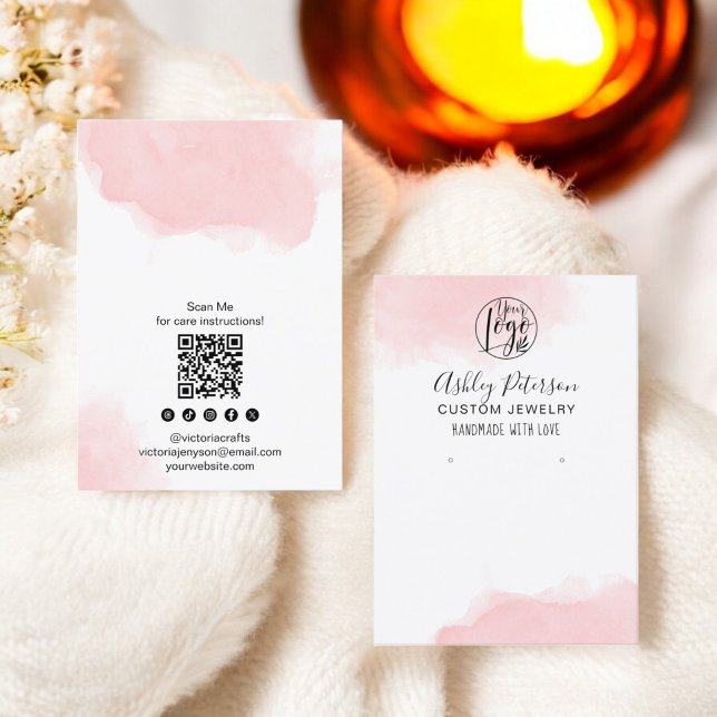 Carte De Visite Écran d'oreille pour bijoux Blush Pink (Blush Pink Watercolor logo jewelry earring display Business Card)