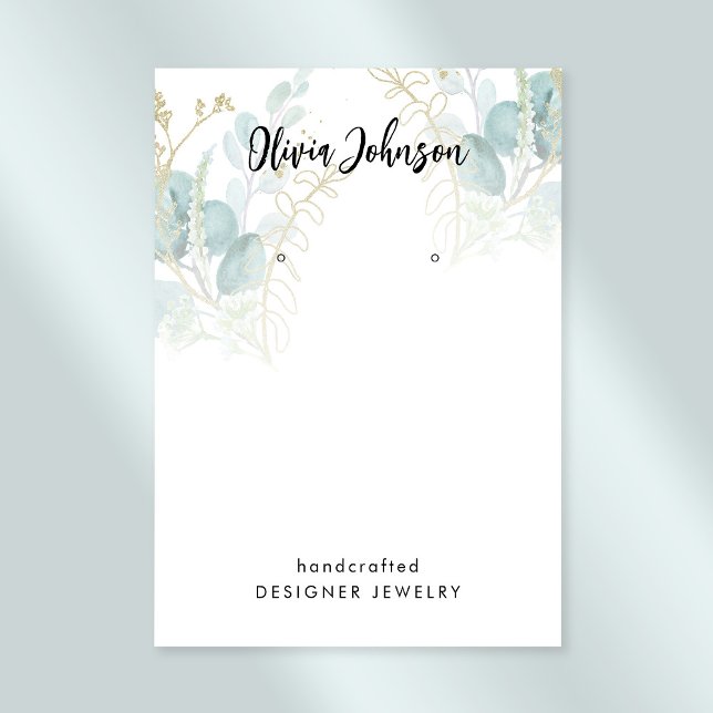 Carte De Visite Écran d'oreille pour bijoux botanique vert or (Stylishly Personalize with Your Custom Name. Add Optional Text.)