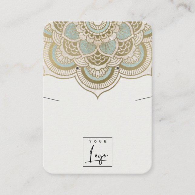Carte De Visite Écran d'oreille Turquoise Mandala or Orné (Devant)
