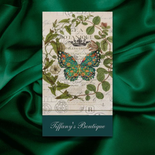 Carte De Visite écriture bohème papillon botanique français (bohemian scripts french botanical butterfly business card)