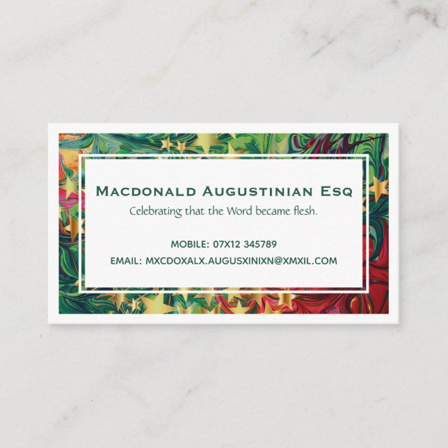 Carte De Visite Écriture CHRISTMAS Personnalisé Evangélisme (Devant)
