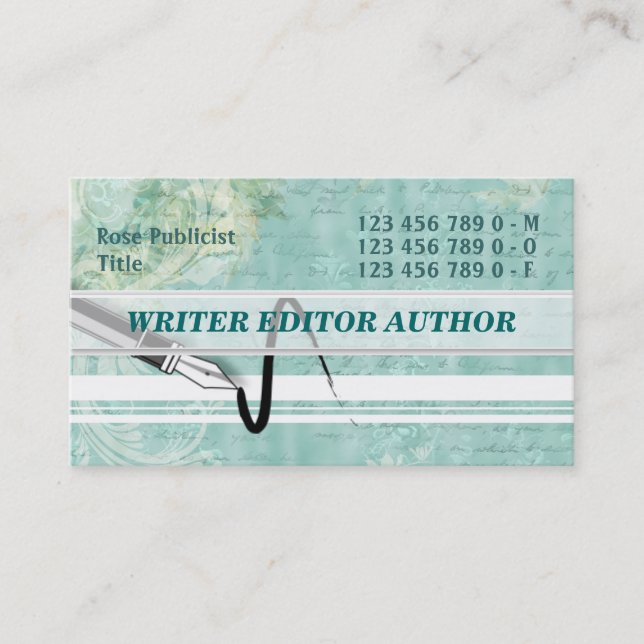 Carte De Visite Écriture d'auteur d'écriture de rédacteur de (Devant)