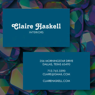 Carte De Visite Écriture fantaisie Bleu Turquoise Blanc Chic Minim
