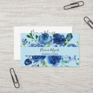 Carte De Visite Écriture florale moderne aquarelle bleu marine